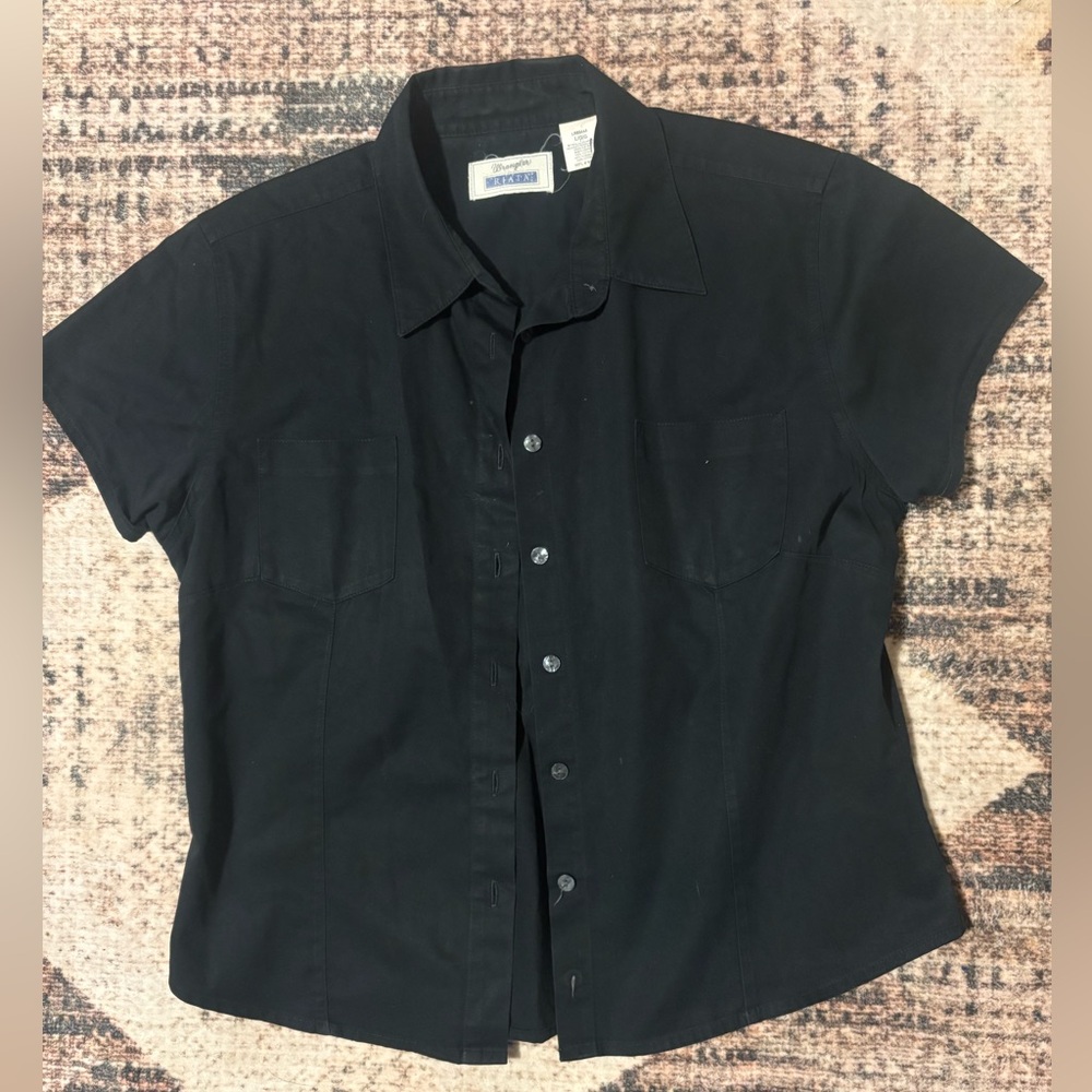 Wrangler Riata Western Style Black Button Up Blouse Large
